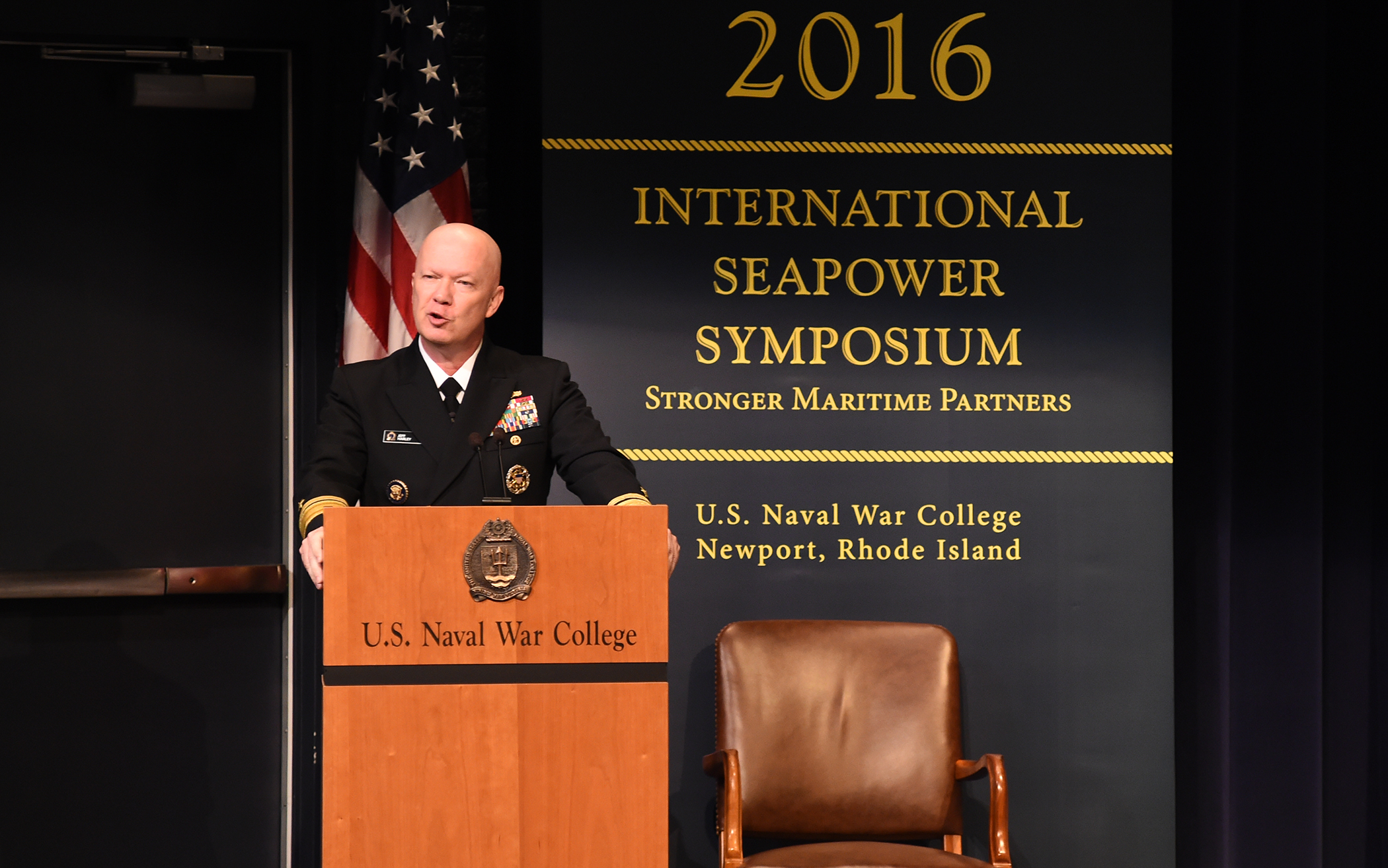 Rear Adm. Harley provides remarks during the Chief of Naval Operations' 22nd International Seapower Symposium (ISS) 