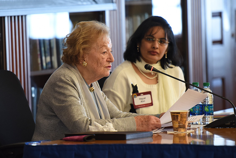 Ruth Oppenheim, a holocaust survivor, at the inaugural Genocide Conference in 2018. 