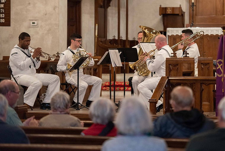 Navy Band Northeast’s Brass Quintet performs a public concert at St. Paul’s Episcopal Church in support of Navy Week Wilmington, North Carolina.