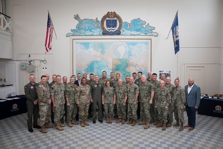 Chief of Naval Operations Adm. Lisa Franchetti and Master Chief Petty Officer of the Navy James Honea pose for a photo with senior officers and civilians at the CNO Futures Game at Naval Station Newport, Rhode Island, July 16, 2024. Chief of Naval Operations Adm. Lisa Franchetti and Master Chief Petty Officer of the Navy James Honea pose for a photo with senior officers and civilians at the CNO Futures Game at Naval Station Newport, Rhode Island, July 16, 2024.
