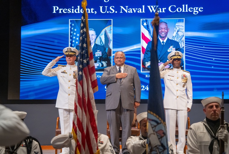 Newport, R.I. – Rear Admiral Darryl L. Walker relieved Rear Adm. Peter A. Garvin as the president of the U.S. Naval War College during a change of command ceremony held onboard Naval Station Newport, Rhode Island, August 9. Newport, R.I. – Rear Admiral Darryl L. Walker relieved Rear Adm. Peter A. Garvin as the president of the U.S. Naval War College during a change of command ceremony held onboard Naval Station Newport, Rhode Island, August 9.
