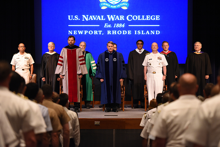 U.S. Naval War College (NWC) faculty members attend a convocation ceremony at NWC in Newport, Rhode Island, kicking off the 2016-2017 academic year. 