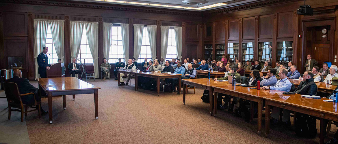 Air Force Lt. Gen. John “Jack” Shanahan, director, Joint Artificial Intelligence Center, presents a lecture titled “The Challenges and Opportunities of Fielding Artificial Intelligence Technology in the U.S. Military” at the U.S. Naval War College on Dec. 12.