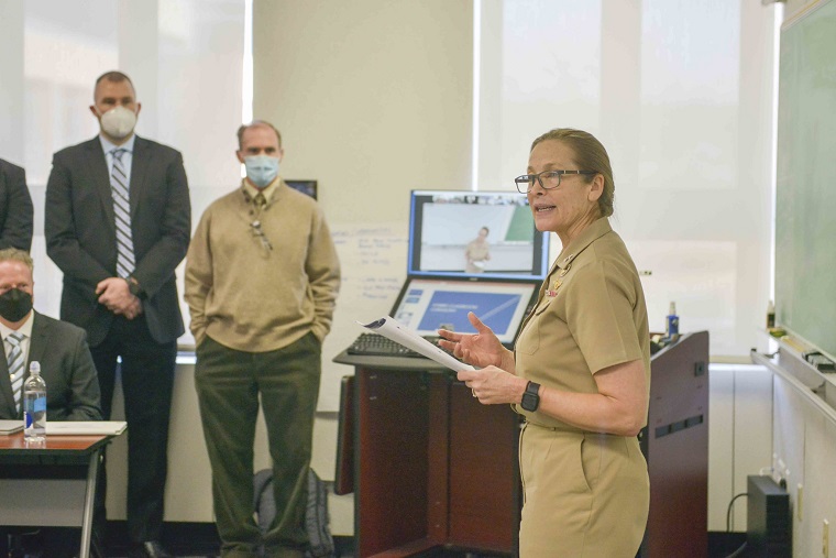 Rear Adm. Shoshana S. Chatfield and the Classroom Committee host a ceremony for the opening of a hybrid classroom