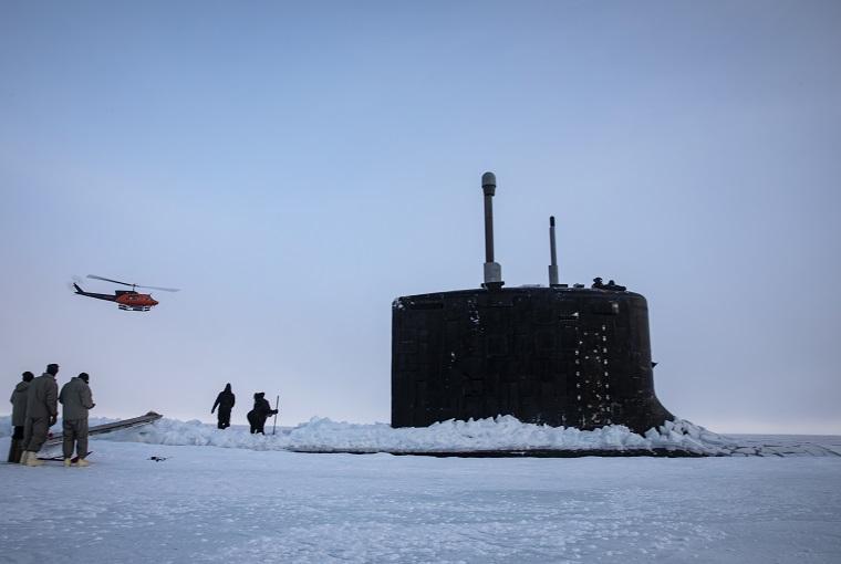 USS Illinois (SSN 786) moors in Arctic sea ice in the Beaufort Sea during ICEX 2022.