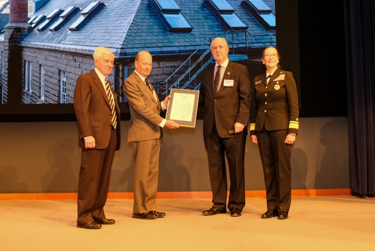 Retired Royal Australian Navy Rear Adm. James Goldrick receives the Hattendorf Prize for Distinguished Original Research in Maritime History.