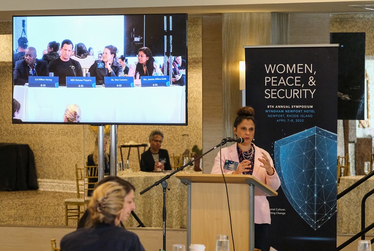 Saira Yamin, Ph.D., presenting at the Women, Peace, and Security symposium
