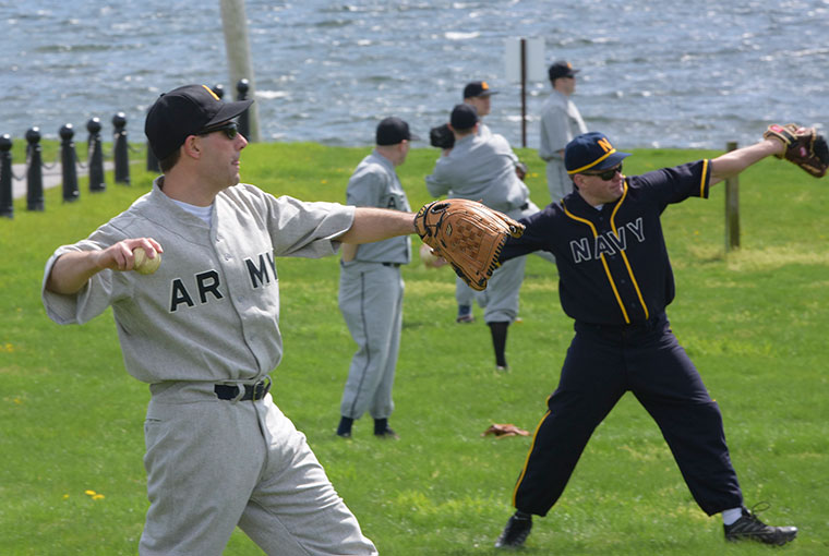 Students playing baseball