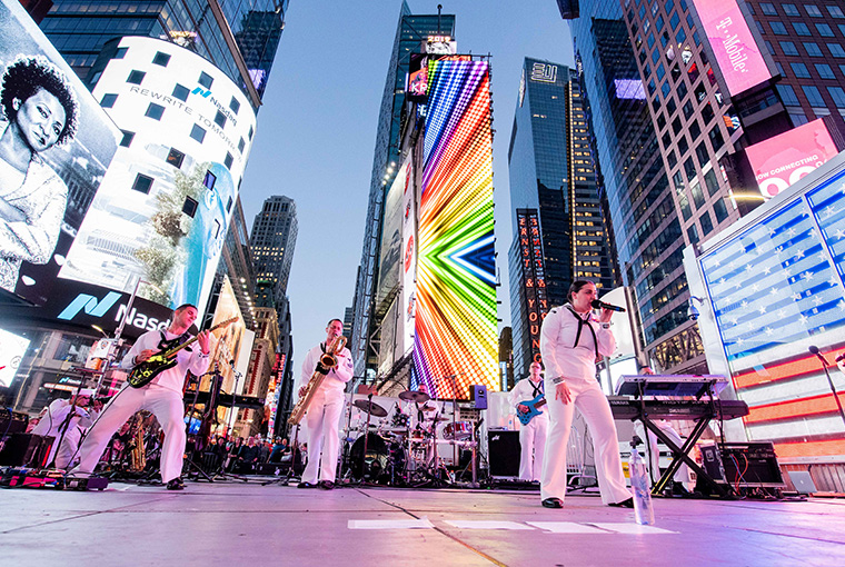 Navy Band Northeast's rock band, Rhode Island Sound at Times Square 2019