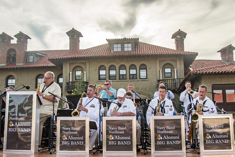 Navy Band Northeast's Alumni Big Band playing outdoors